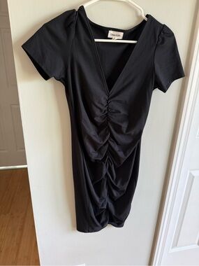 Open Edit Ruched Black Dress